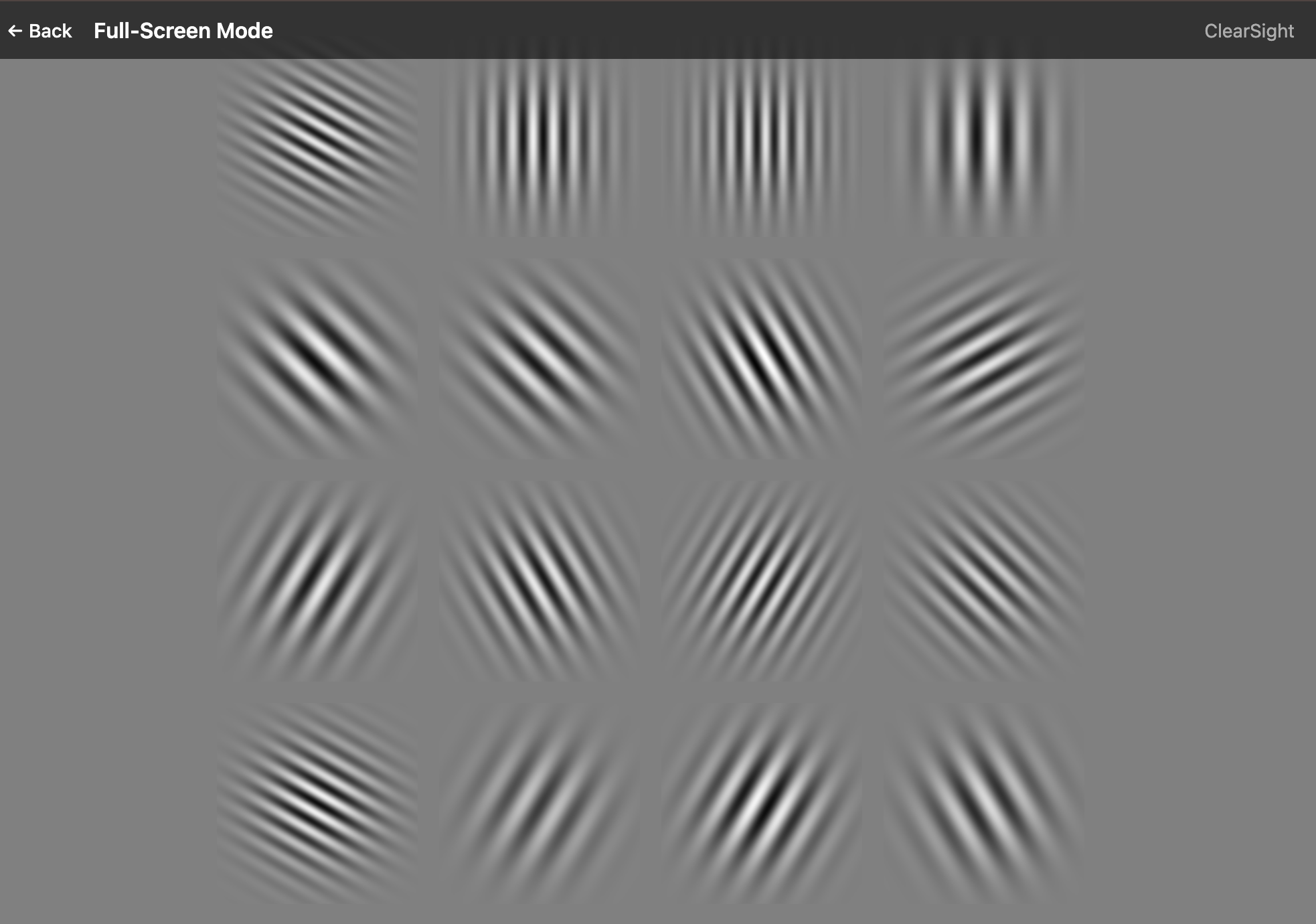 ClearSight ambient training: full-screen 4×4 Gabor grid for passive background training